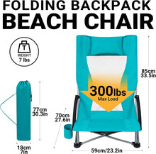 Beach Chair Lightweight Backpack Camp Mesh Back Sand Chairs High Back Low Seat Folding Metal Carton Customized Logo Modern 136kg