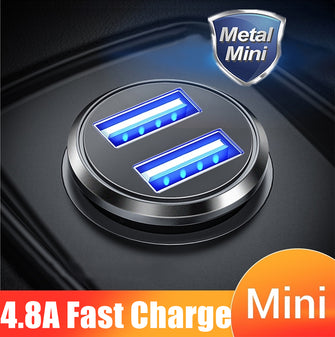 metal 4.8a fast charger mini usb car charger for mobile phone tablet gps car dual usb charger car phone charger adapter car