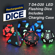 7 Rechargeable LED Flashing Glowing Dice D4 - D20 Dice - Free Shipping