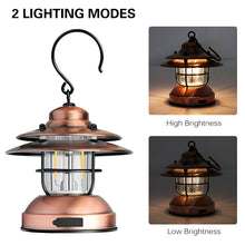 Mini Hanging Camping Lantern USB Outdoor Light Water Resistant Garden Lamp with 2 Lighting Modes