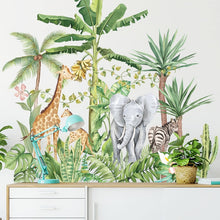 Removable Tropical Rainforest Green Plants Wall Stickers Zebra Giraffe Elephant Wall Sticker for Living Room Bedroom Decoration