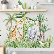 Removable Tropical Rainforest Green Plants Wall Stickers Zebra Giraffe Elephant Wall Sticker for Living Room Bedroom Decoration