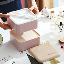 INS square double-layer wooden simple lunch box Japanese portable portable lunch box tableware Adult student lunch box