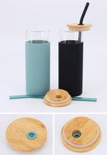 Hot Selling Custom 17oz 500ml Pink Blue Black Borosilicate Glass Tumblers with Bamboo Lid and Straw for Juice Water