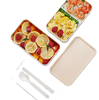 Microwave Double Layer Lunch Box 1200ml Wooden Feeling Salad Bento Box BPA Free Portable Container Box Workers Student