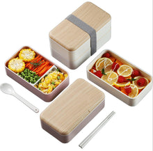 Microwave Double Layer Lunch Box 1200ml Wooden Feeling Salad Bento Box BPA Free Portable Container Box Workers Student