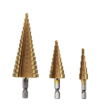 3 PCS HSS Titanium Coated Cone Step Drill Bit Set, Metric 4-12/20/32mm