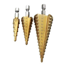 3 PCS HSS Titanium Coated Cone Step Drill Bit Set, Metric 4-12/20/32mm