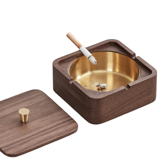 Square Shape Wooden Cigarettes Ash Tray With Creative Wooden Lid Newest Designed Barware Home Hotel Smoking Ashtray