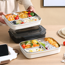 304 stainless steel square lunch box with cutlery, four-compartment lunch box, adult student lunch box