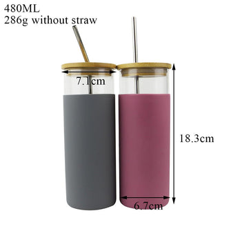 18oz Hot Selling Single Wall Borosilicate Glass Bubble Tumbler with Straw and Bamboo Lid and Silicone Sleeve Custom Tea Mug