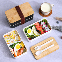 Bamboo cover double layer lunch box bag tableware set food container plastic separation lunchbox children's wooden cover lunch box