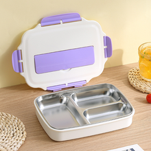 304 stainless steel square lunch box with cutlery, four-compartment lunch box, adult student lunch box