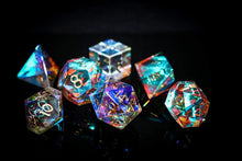 Hand Carved Rainbow Gemstone Premium Dice Set