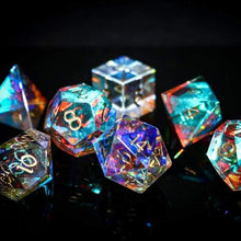 Hand Carved Rainbow Gemstone Premium Dice Set