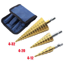 3-12 4-12 4-20 4-32mm HSS Straight Groove Step Drill Bit Titanium Coated Wood Metal Hole Cutter Core Cone Drilling Tools Set