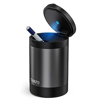 Portable car ashtray Mini car trash can Removable stainless steel ash-free lid LED blue light Outdoor travel Household